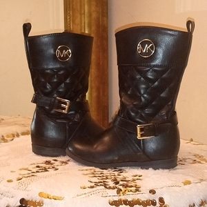 Micheal Kors Black Quilted Gold Accent Boots Children 8